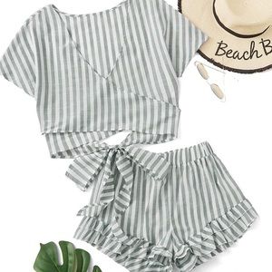 2 Piece Boho Striped Crop Cami Top with Shorts Set | medium